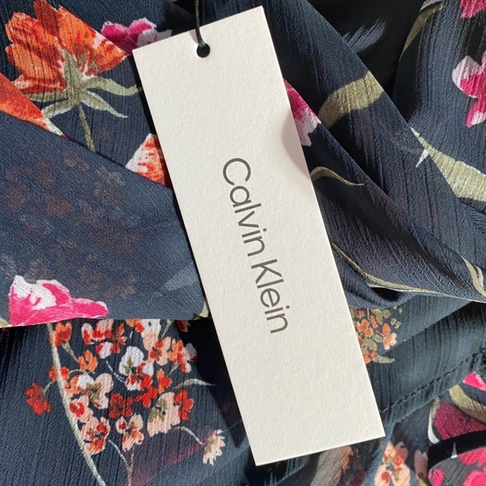 Calvin Klein Navy Blue Floral Chiffon High Low Maxi Dress 4 NWT Wedding Guest - Picture 16 of 16
